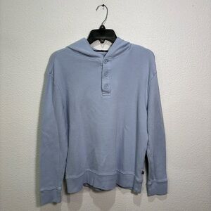 Womens Gap Y2K Blue Thermal Waffle Knit Henley Pullover Hooded Sweatshirt Small